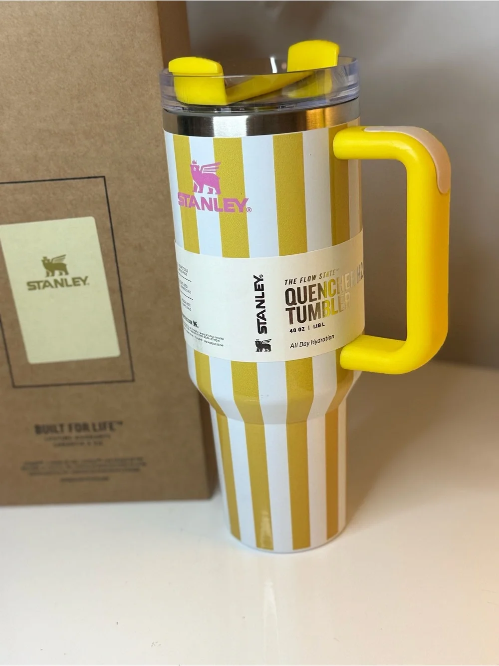 New! Stanley Quencher Yellow & White Striped Tumbler with Handle 40 OZ - Picture 10 of 10